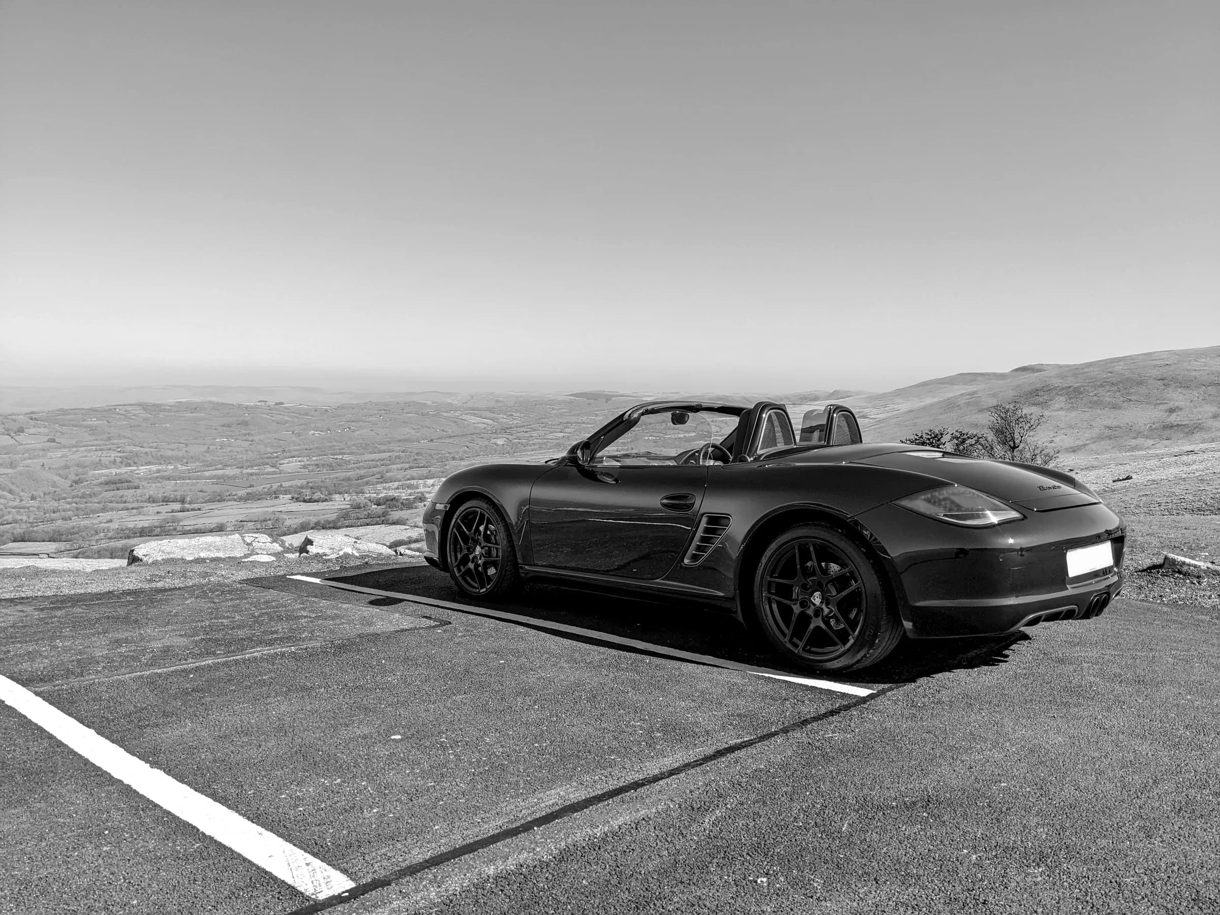 A Boxster parked high on the Black Mountain road