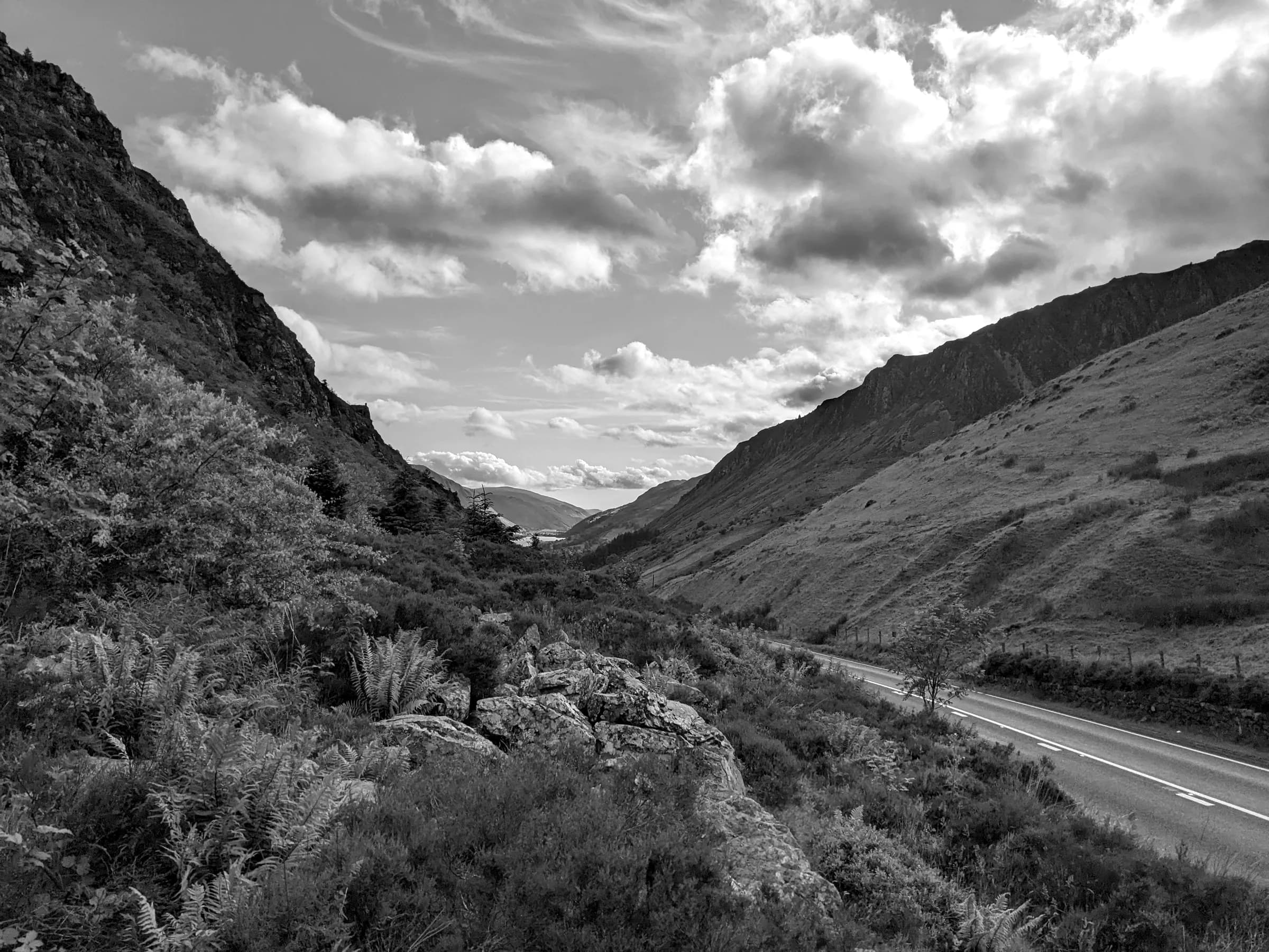 Looking down the valley road from above the Mach Loop