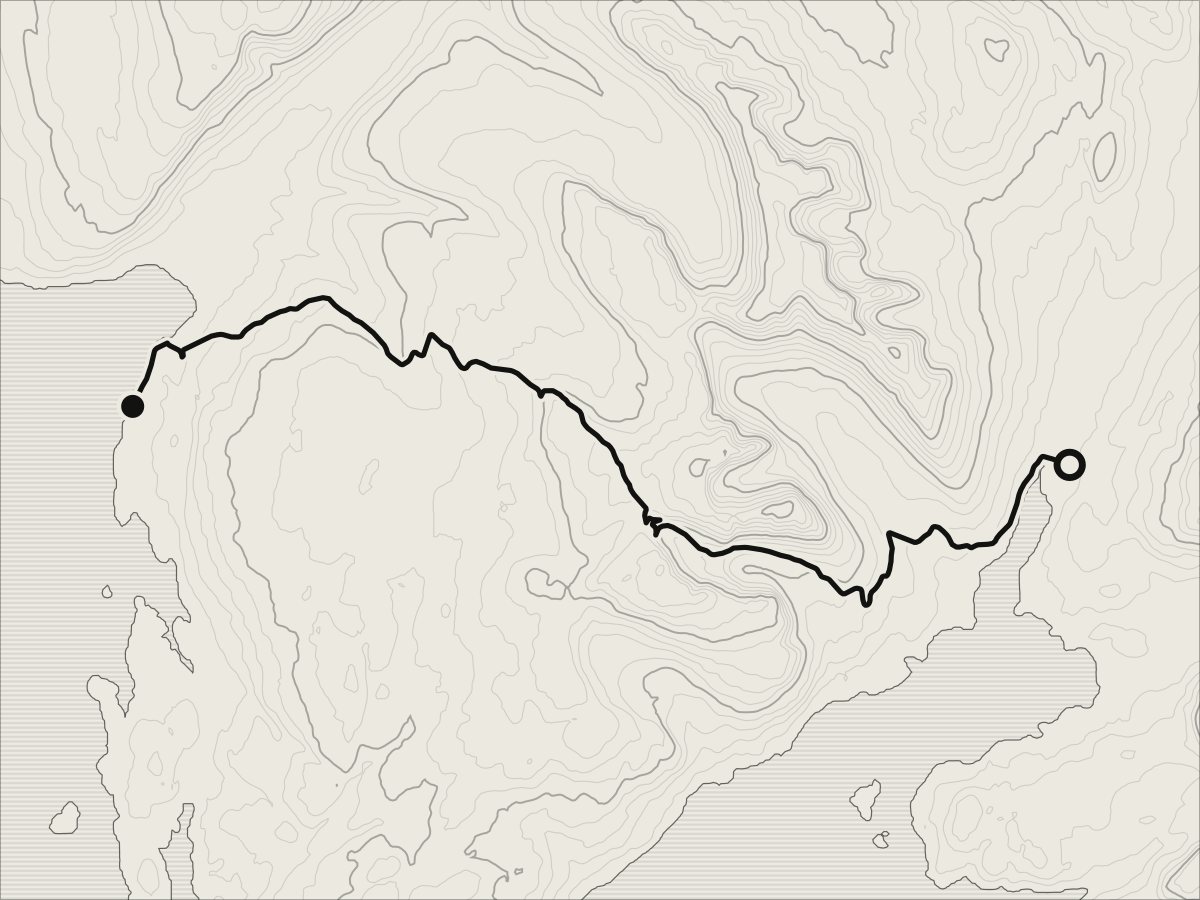 Map of Bealach na Bà, from Tornapress to Applecross, on its contours.