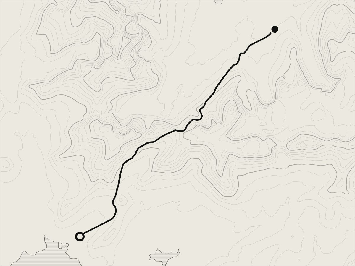 Map of Conor Pass, from Dingle to Brandon Bay, on its contours.