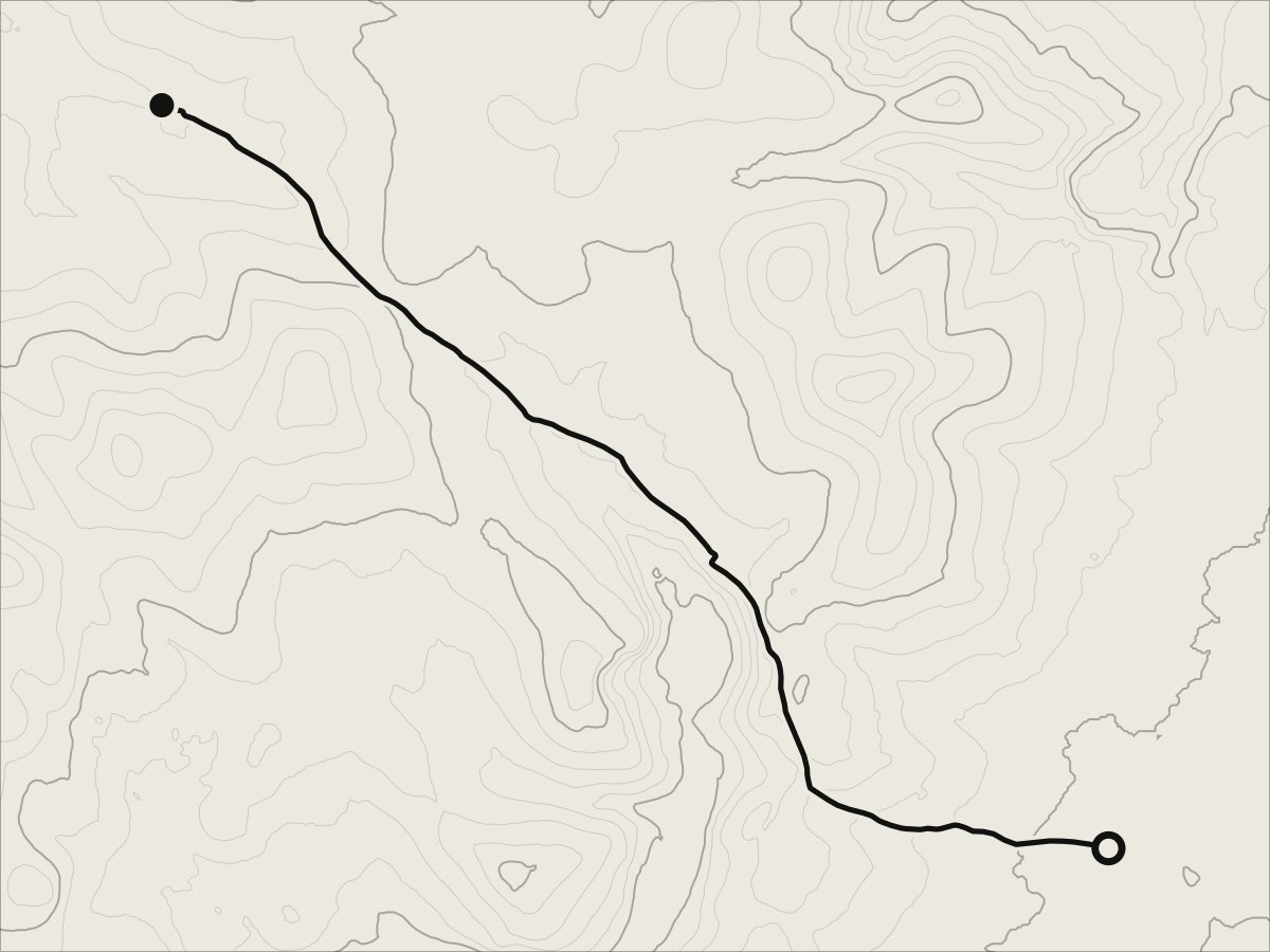 Map of Sally Gap, from Roundwood to the Sally Gap, on its contours.